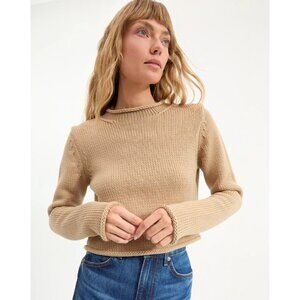 Veronica Beard Briony Knit Cotton Roll Neck Sweater Sz S Stone